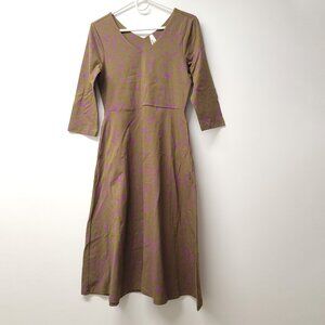 Pact Womens 3/4 Sleeve V Neck Midi Dress Size L organic cotton
